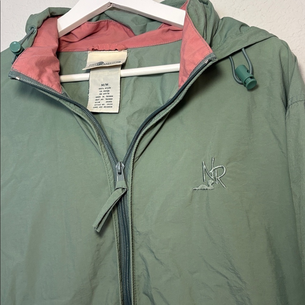 VINTAGE Green Hooded Windbreaker Jacket Cottage Essentials size medium - Picture 3 of 6